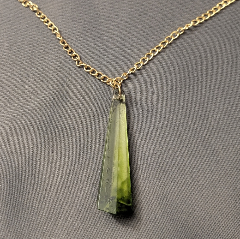 Hand Made Green Acrylic Pendant Necklace With Gold Chain